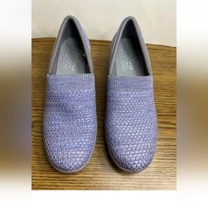Skechers Air Cooled Memory Foam Wedge Heel Gray Purple Textile Loafers Size 8M